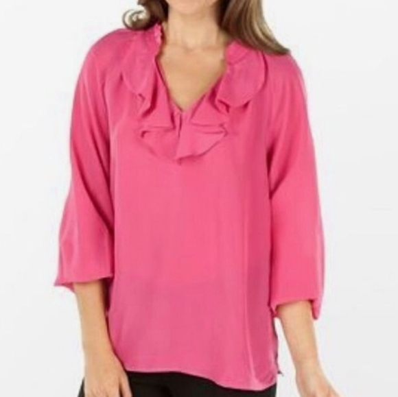 Lilly Pulitzer Turquoise Top‎ Ruffle Neckline. - Picture 1 of 16